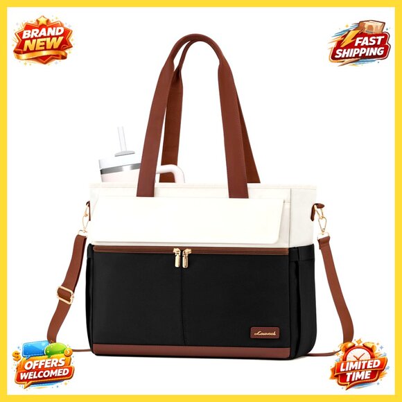 Handbags - Large Capacity 15.6 Inch Laptop Tote Bag with Multiple Pockets